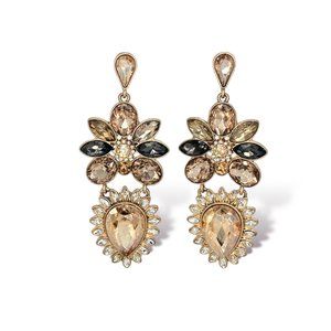 NEW Badgley Mischka Rose Quartz Mix Crystal Flower Teardrop Statement Earrings